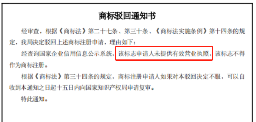 营业执照异常状态 直接影响商标注册结果
